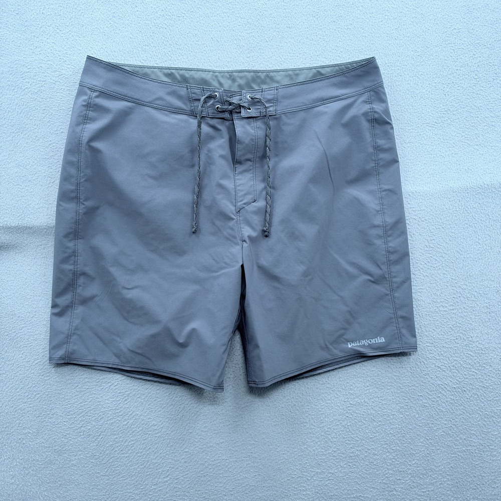Patagonia Board Shorts Mens 35 Gray Solid Swim Trunks Stretch Quick Dry Beach